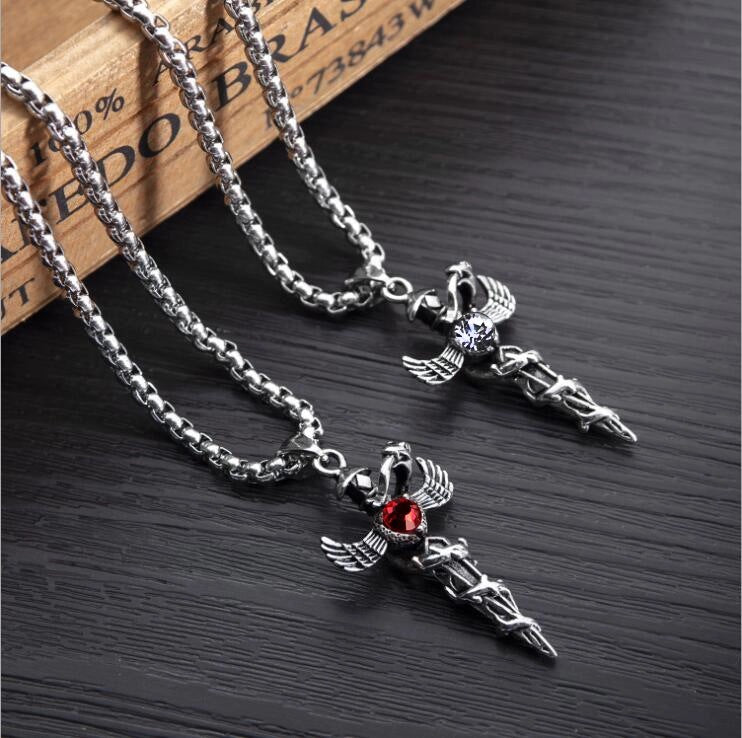 Wholesale Vintage Titanium Snake Gemstone Pendant Necklace